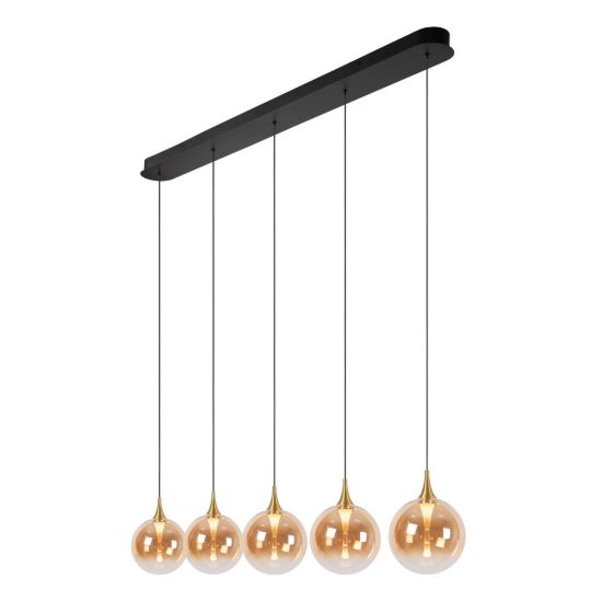 Lampadario con 5 pendenti lineare per sala da pranzo contemporaneo ambra nero led 20w 2700k