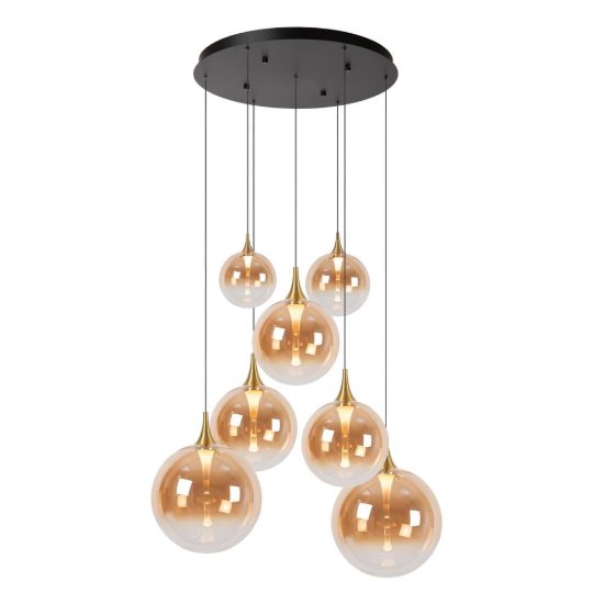 Lampadario con 7 pendenti a grappolo per sala da pranzo contemporaneo ambra nero led 42w 2700k