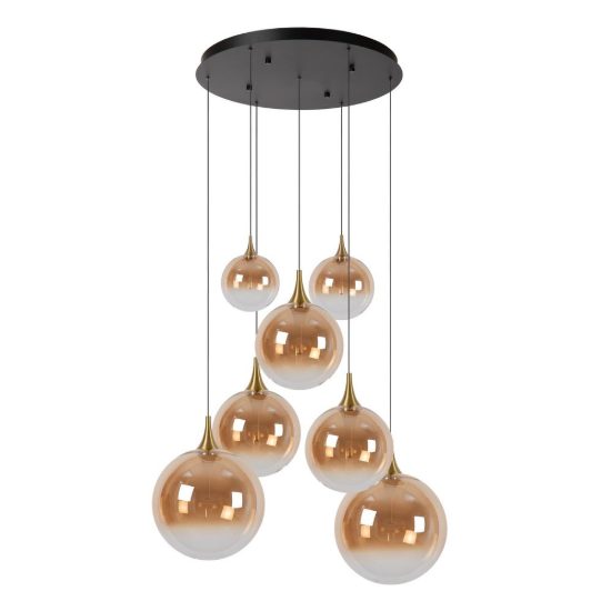 Lampadario con 7 pendenti a grappolo per sala da pranzo contemporaneo ambra nero led 42w 2700k