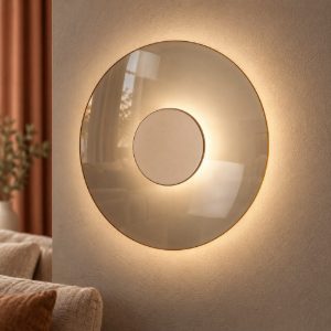 Applique rotonda per soggiorno contemporanea ambra champagne led 10w cct 2700k 3300k 4000k