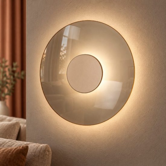 Applique rotonda per soggiorno contemporanea ambra champagne led 10w cct 2700k 3300k 4000k