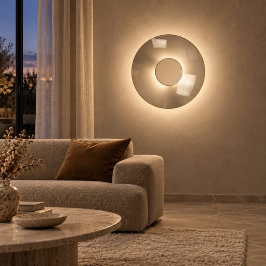 Applique rotonda per soggiorno contemporanea ambra champagne led 10w cct 2700k 3300k 4000k