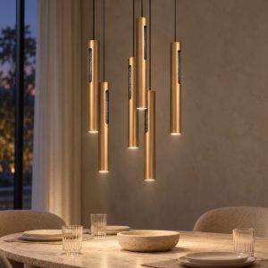 Lampadario con 6 pendenti a cascata per sala da pranzo bronzo led 36w cct 2700k 3300k 4000k