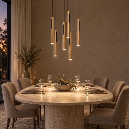 Lampadario con 6 pendenti a cascata per sala da pranzo bronzo led 36w cct 2700k 3300k 4000k