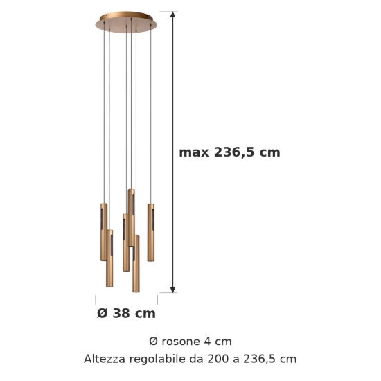 Lampadario con 6 pendenti a cascata per sala da pranzo bronzo led 36w cct 2700k 3300k 4000k