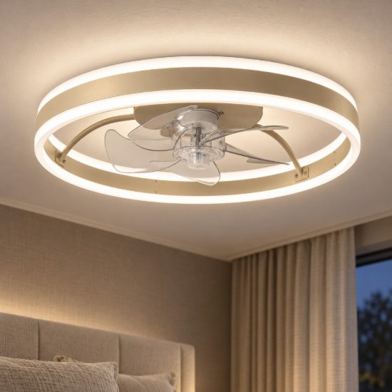 Ventilatore da soffitto con luce tortora led 36w cct 2200k 2700k 3000k con telecomando fino a 20 mq