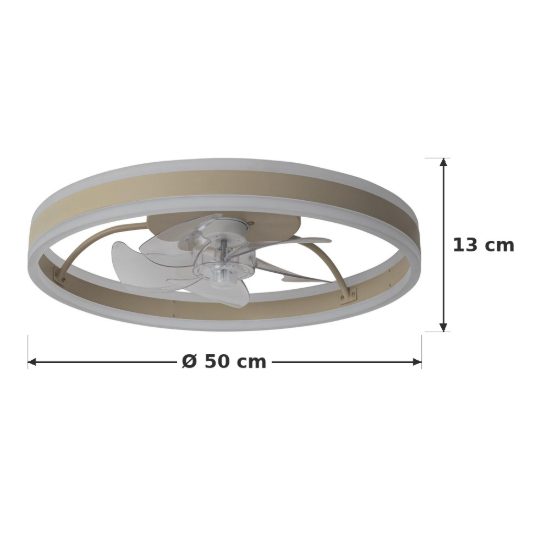 Ventilatore da soffitto con luce tortora led 36w cct 2200k 2700k 3000k con telecomando fino a 20 mq