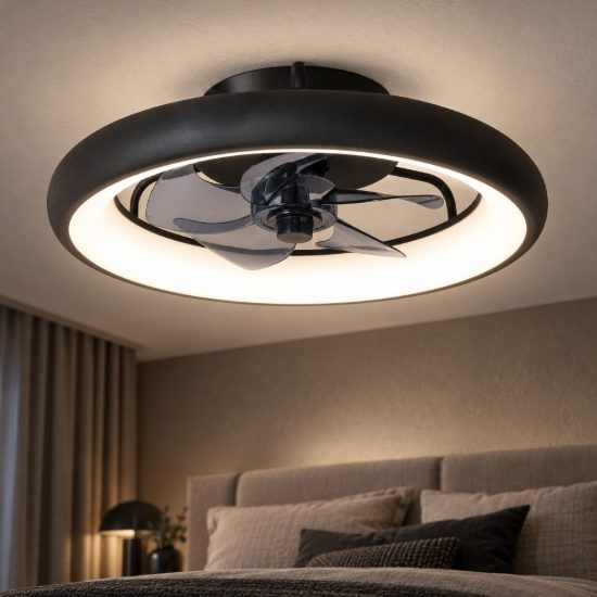 Ventilatore da soffitto con luce nero led 36w cct 2200k 2700k 3000k con telecomando fino a 20 mq