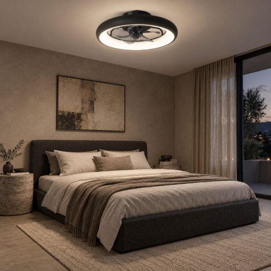 Ventilatore da soffitto con luce nero led 36w cct 2200k 2700k 3000k con telecomando fino a 20 mq