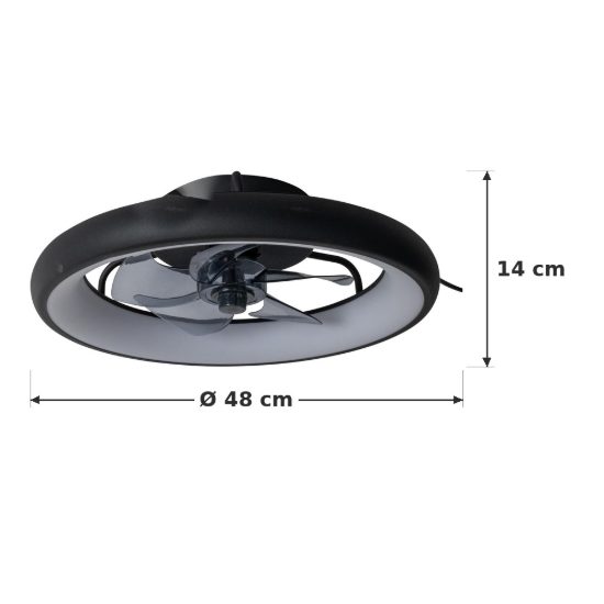 Ventilatore da soffitto con luce nero led 36w cct 2200k 2700k 3000k con telecomando fino a 20 mq