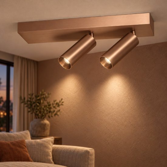 Plafoniera con 2 faretti orientabili moderna champagne led 16w cct 2700k 4000k smart