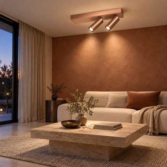 Plafoniera con 2 faretti orientabili moderna champagne led 16w cct 2700k 4000k smart