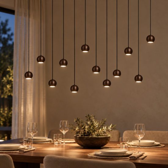 Lampadario con 13 pendenti lineare caffe nero led 74,1w cct 2700k 4000k con telecomando