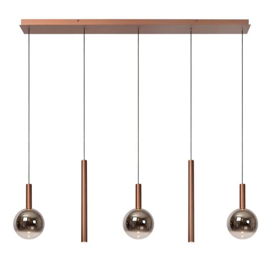 Lampadario con 5 pendenti lineare per sala da pranzo rame fume led 20w cct 2200k 2700k 3300k