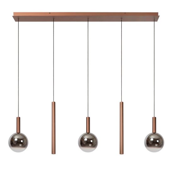 Lampadario con 5 pendenti lineare per sala da pranzo rame fume led 20w cct 2200k 2700k 3300k