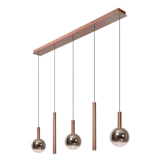 Lampadario con 5 pendenti lineare per sala da pranzo rame fume led 20w cct 2200k 2700k 3300k