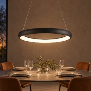 Lampadario a sospensione ad anello led 52w 3000k dimmerabile per sala da pranzo nero sabbiato