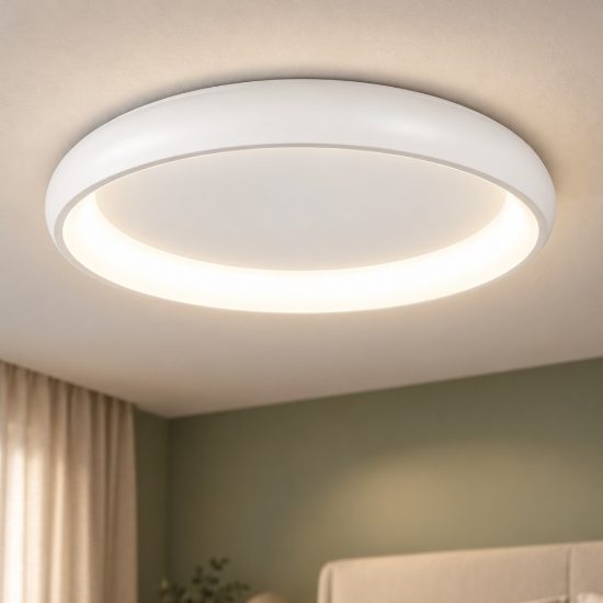 Plafoniera tonda led 32w 3000k dimmerabile per camera da letto moderna bianca sabbiata