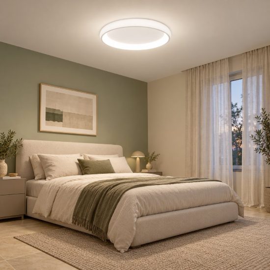 Plafoniera tonda led 32w 3000k dimmerabile per camera da letto moderna bianca sabbiata
