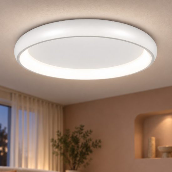 Plafoniera tonda led 84w 3000k dimmerabile per soggiorno moderna bianca sabbiata