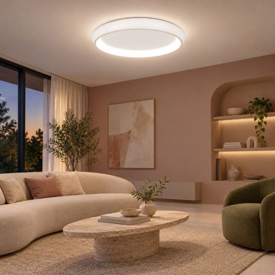 Plafoniera tonda led 84w 3000k dimmerabile per soggiorno moderna bianca sabbiata