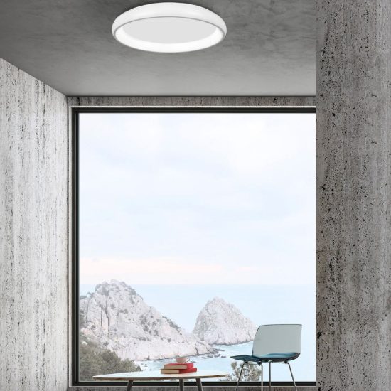 Plafoniera tonda led 84w 3000k dimmerabile per soggiorno moderna bianca sabbiata