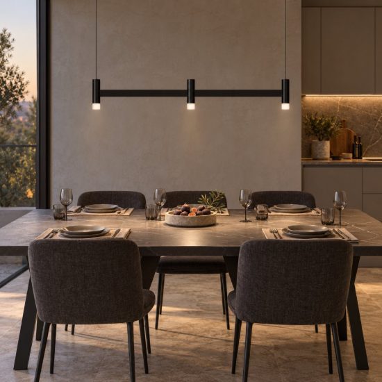 Lampadario a sospensione lineare a 3 luci led 12w 2700k dimmerabile per cucina nero sabbiato