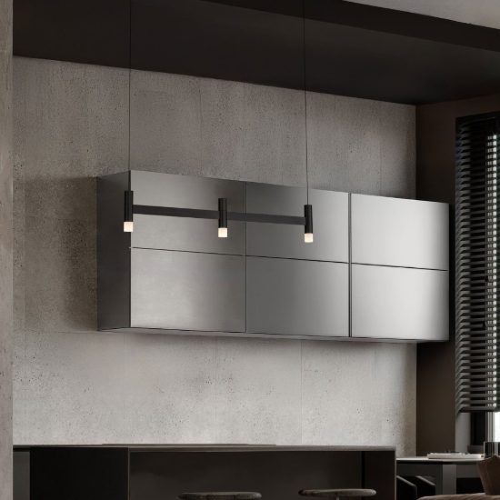 Lampadario a sospensione lineare a 3 luci led 12w 2700k dimmerabile per cucina nero sabbiato