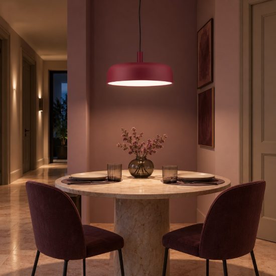 Lampadario a sospensione a disco led 27w 2700k dimmerabile per ingresso moderno bordeaux