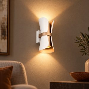 Applique design moderno bianco caffe 2 luci biemissione