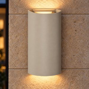 Applique da esterno semicilindrica moderna tortora led 10w cct 2200k 2700k 3000k ip54