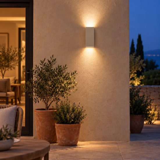 Applique da esterno rettangolare moderna tortora led 10w cct 2200k 2700k 3000k ip54