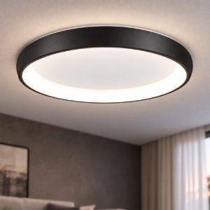 Plafoniera tonda led 50w 3000k dimmerabile per soggiorno moderna nera sabbiata