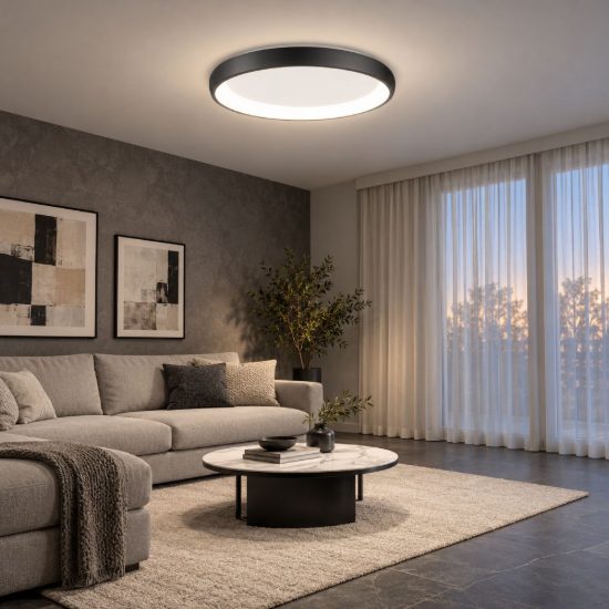 Plafoniera tonda led 50w 3000k dimmerabile per soggiorno moderna nera sabbiata