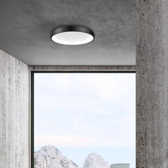 Plafoniera tonda led 50w 3000k dimmerabile per soggiorno moderna nera sabbiata