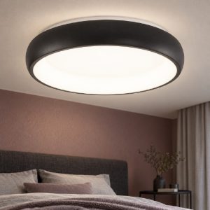 Plafoniera tonda led 32w 3000k dimmerabile per camera da letto moderna nera sabbiata