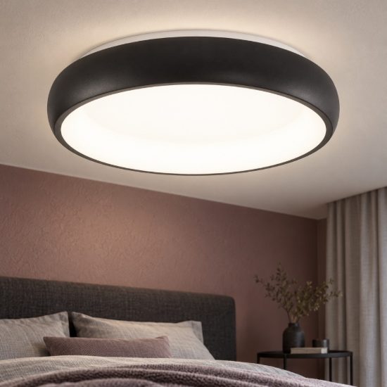 Plafoniera tonda led 32w 3000k dimmerabile per camera da letto moderna nera sabbiata