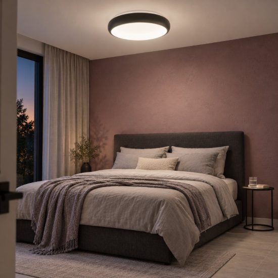 Plafoniera tonda led 32w 3000k dimmerabile per camera da letto moderna nera sabbiata