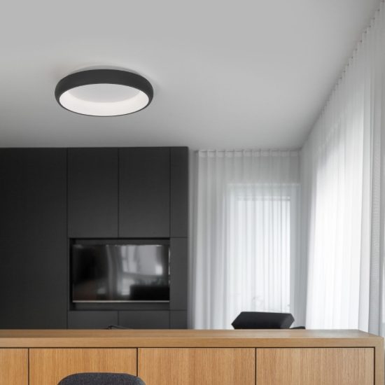 Plafoniera tonda led 32w 3000k dimmerabile per camera da letto moderna nera sabbiata