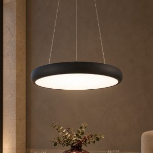 Lampadario a sospensione ad anello led 32w 3000k dimmerabile per ingresso nero sabbiato