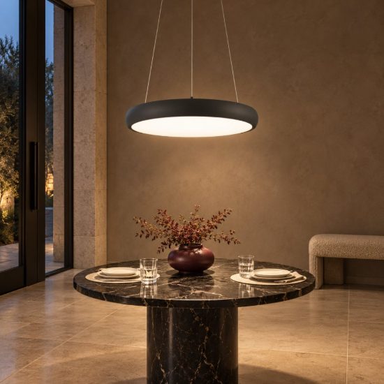 Lampadario a sospensione ad anello led 32w 3000k dimmerabile per ingresso nero sabbiato