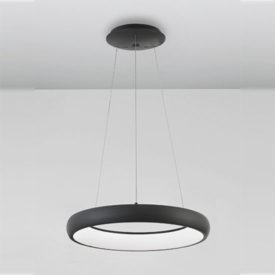 Lampadario a sospensione ad anello led 32w 3000k dimmerabile per ingresso nero sabbiato