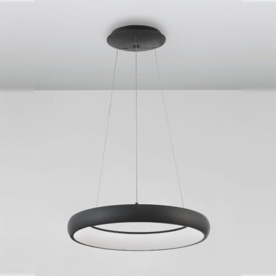 Lampadario a sospensione ad anello led 32w 3000k dimmerabile per ingresso nero sabbiato