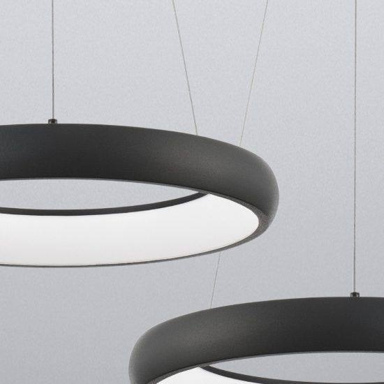 Lampadario a sospensione ad anello led 32w 3000k dimmerabile per ingresso nero sabbiato