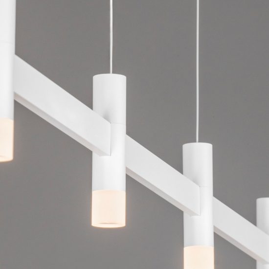 Lampadario a sospensione lineare a 4 luci led 17w 3000k dimmerabile per cucina bianco sabbiato