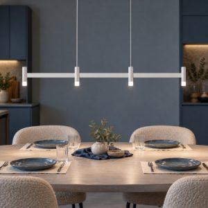 Lampadario a sospensione lineare a 4 luci led 17w 2700k dimmerabile per cucina bianco sabbiato