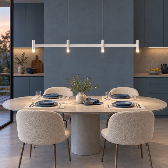 Lampadario a sospensione lineare a 4 luci led 17w 2700k dimmerabile per cucina bianco sabbiato