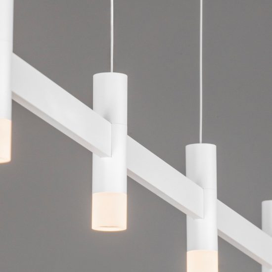 Lampadario a sospensione lineare a 4 luci led 17w 2700k dimmerabile per cucina bianco sabbiato