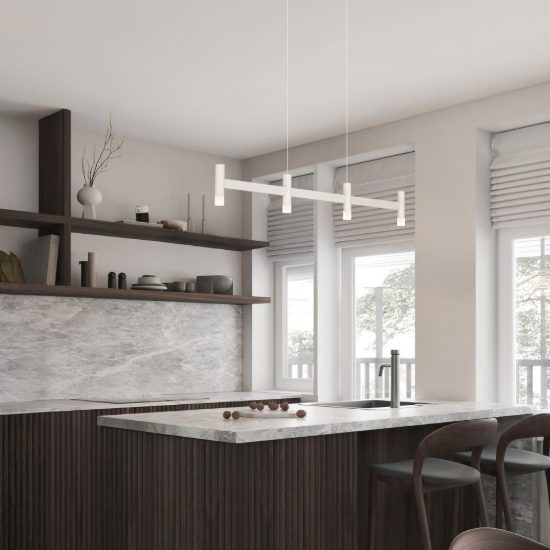 Lampadario a sospensione lineare a 4 luci led 17w 2700k dimmerabile per cucina bianco sabbiato