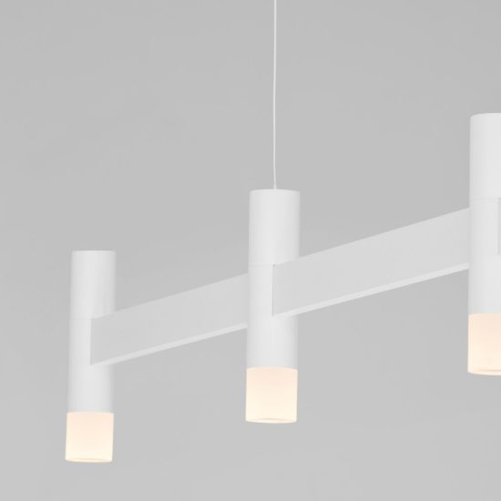 Lampadario a sospensione lineare a 5 luci led 21w 2700k dimmerabile per cucina bianco sabbiato